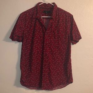 Red floral button down